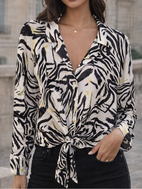 Bar III Tops - Bar III Animal Print Tie-Waist Blouse – Size M